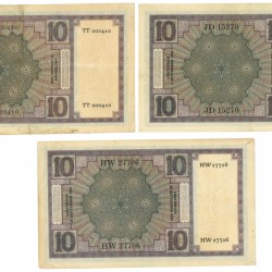 Nederland 3x 10 gulden Bankbiljet Type 1924 Zeeuws Meisje - Zeer Fraai -