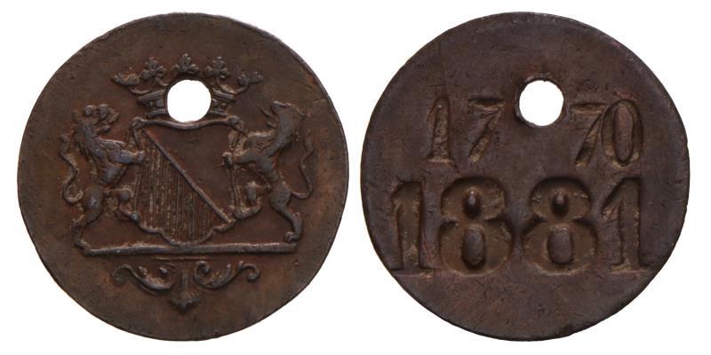 Nederland. Utrecht. 1881. Hondenbelastingpenning.