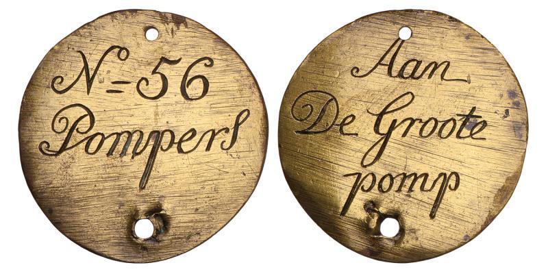 Nederland. z.j. Brandspuit penning, No. 56 Pompers.