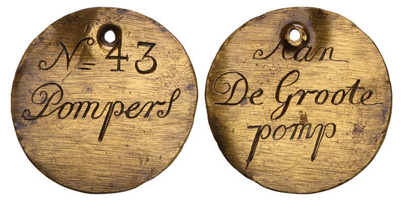 Nederland. z.j. Brandspuit penning, No. 56 Pompers.