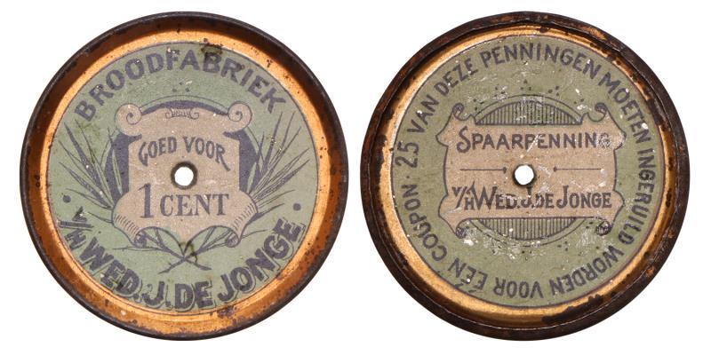 Nederland. z.j. Spaarpenning van de broodfabriek Wed. J. de Jong.