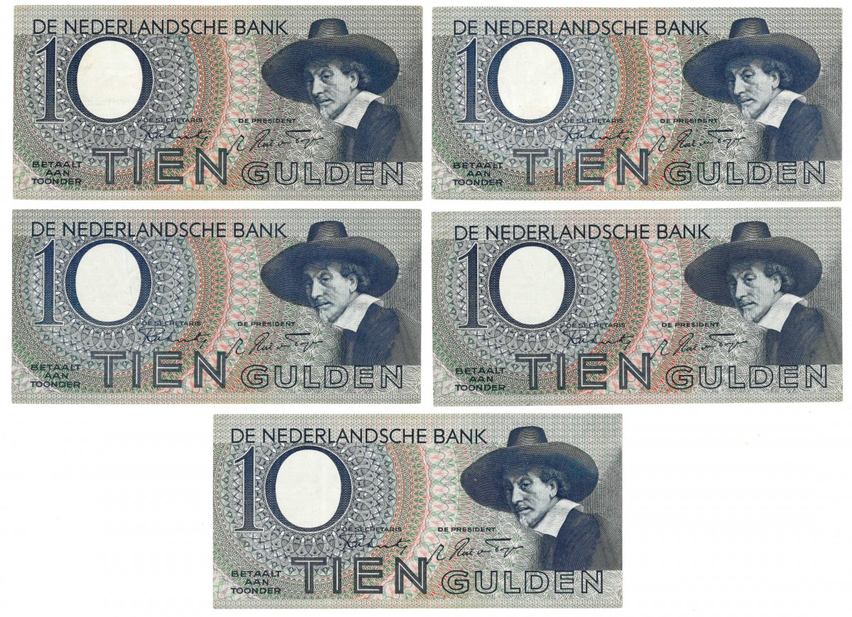 Nederland 5x 10 gulden Bankbiljet Type 1943 I Staalmeester - Zeer Fraai -