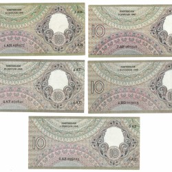 Nederland 5x 10 gulden Bankbiljet Type 1943 I Staalmeester - Zeer Fraai -