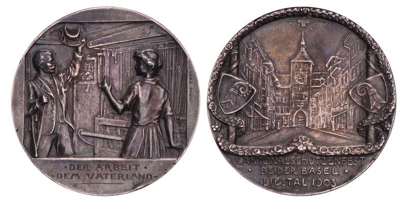 Zwitserland. 1903. Zwitserse kantonaal schuttersfeest. Basel, Liestal. Door H. Frei.