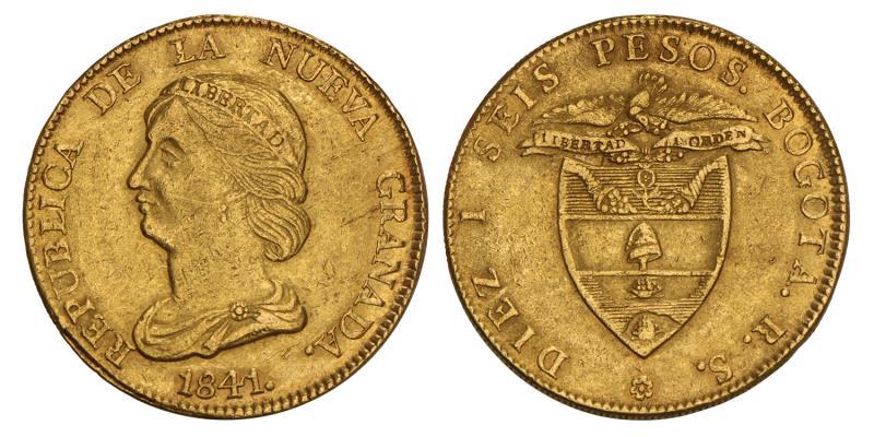 Colombia. Republic. 16 Pesos. 1841 Bogota.
