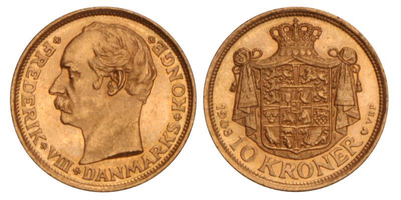 Denmark. Frederik VIII. 10 Kroner. 1908.