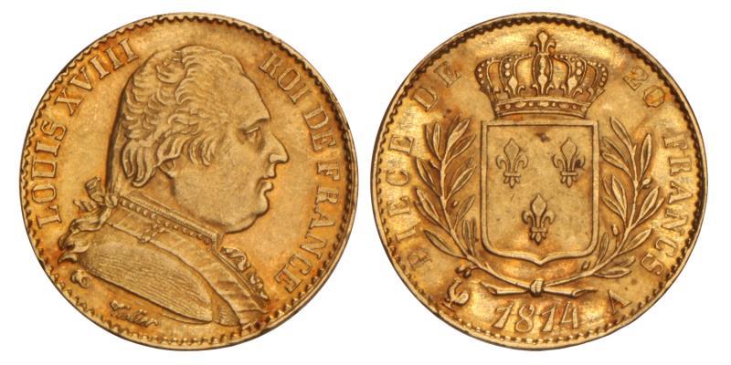France. Louis XVIII. 20 Francs. 1814 A.