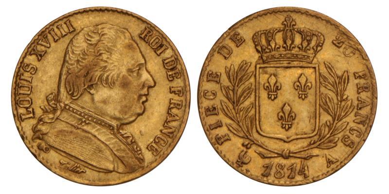 France. Louis XVIII. 20 Francs. 1814 A.