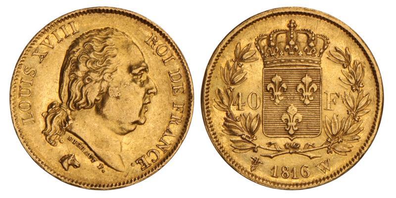France. Louis XVIII. 40 Francs. 1816 W.