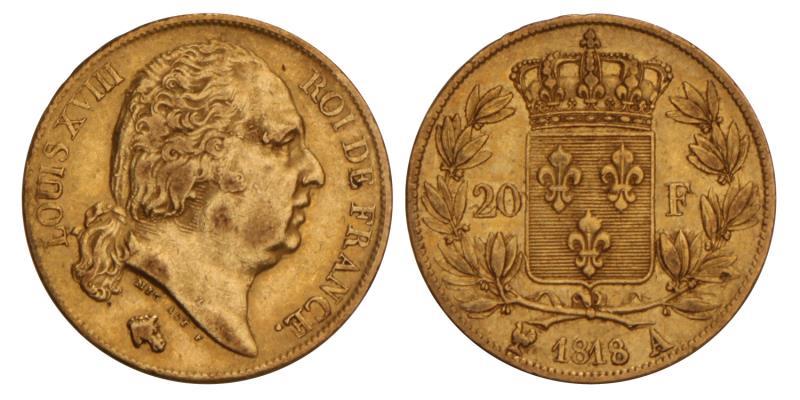 France. Louis XVIII. 20 Francs. 1818 A.