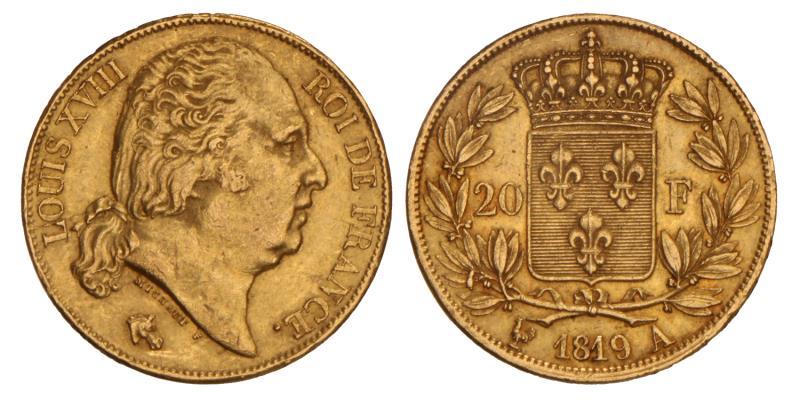 France. Louis XVIII. 20 Francs 1819 A.