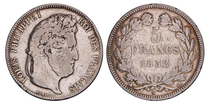 France. Louis Philippe. 5 Francs. 1832 D.