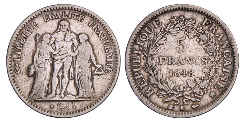 France. 5 Francs. 1848 K.
