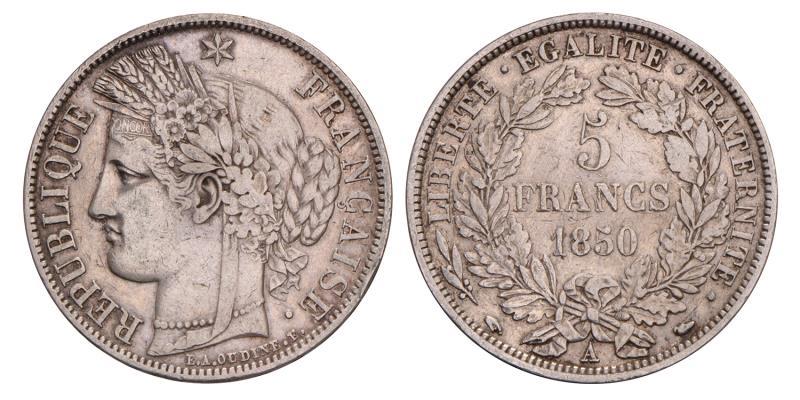 France. 5 Francs. 1850 A.