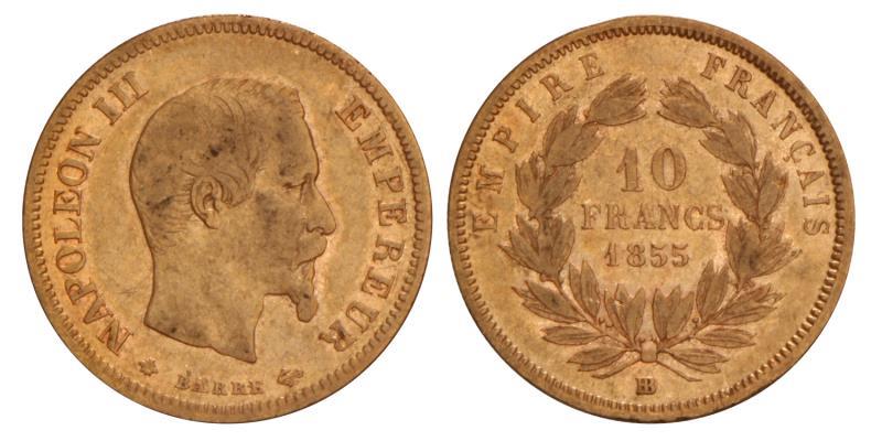 France. Napoleon III. 10 Francs. 1855 BB.