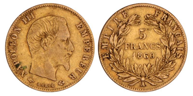 France. Napoleon III. 5 Francs. 1860 A.
