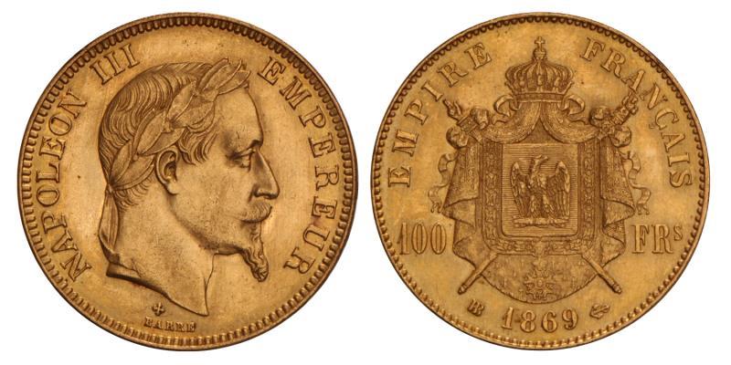 France. Napoleon III. 100 Francs. 1869 BB.