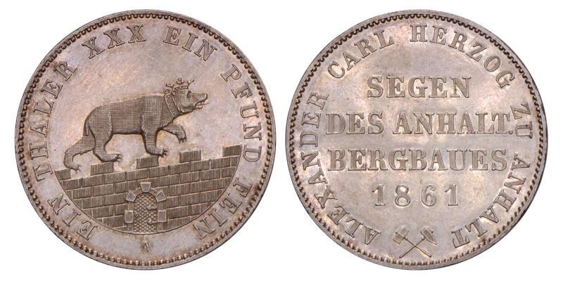 Germany. Anhalt-Bernburg. Alexander Carl. Thaler. 1861 A.