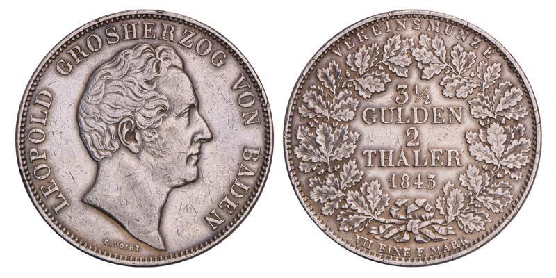 Germany. Baden. Leopold. 2 Thaler. 1843.