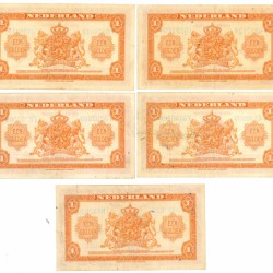 Nederland 5x 1 gulden Muntbiljet Type 1943 Wilhelmina I - Zeer Fraai