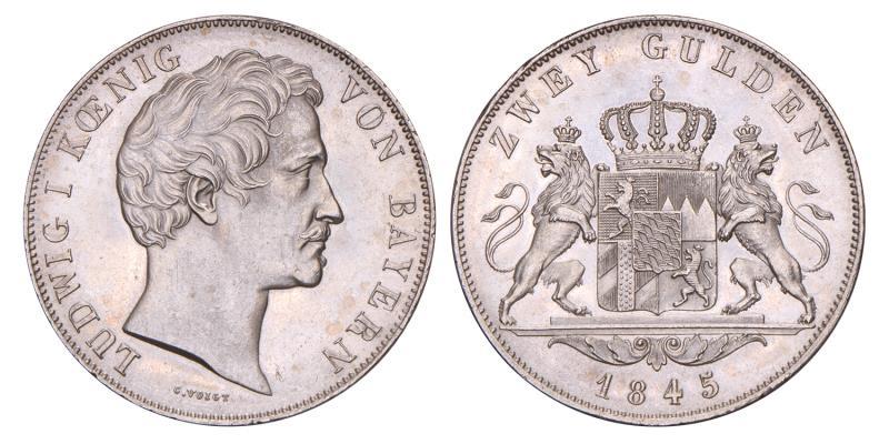 Germany. Bavaria. Ludwig I. 2 Gulden. 1845.