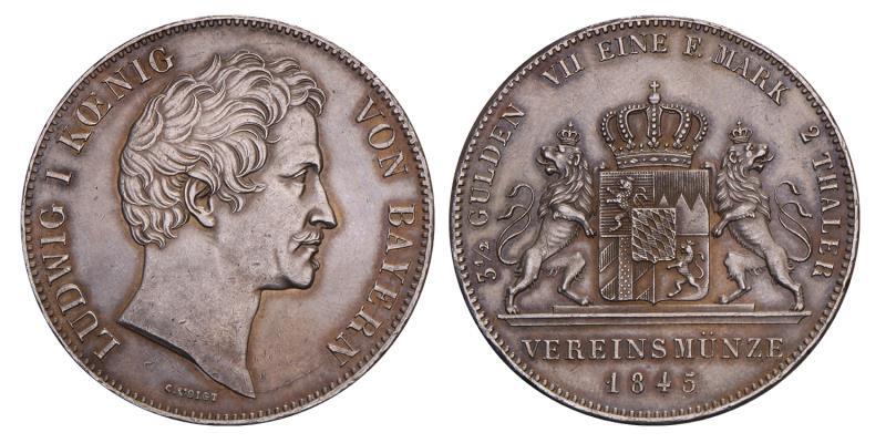Germany. Bavaria. Ludwig I. 2 Thaler. 1845.