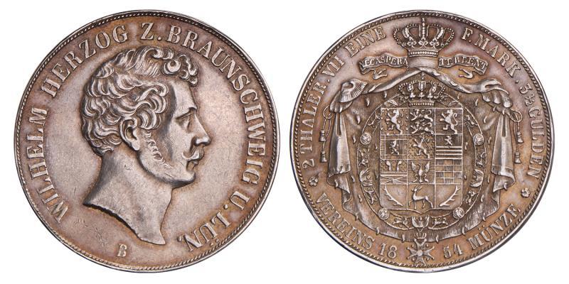 Germany. Brunswick. Wilhelm. 2 Thaler. 1854.