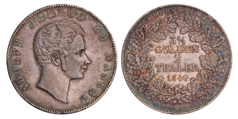 Germany. Nassau. Adolph. 2 Thaler. 1840.