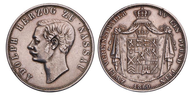 Germany. Nassau. Adolph. 2 Thaler. 1860.