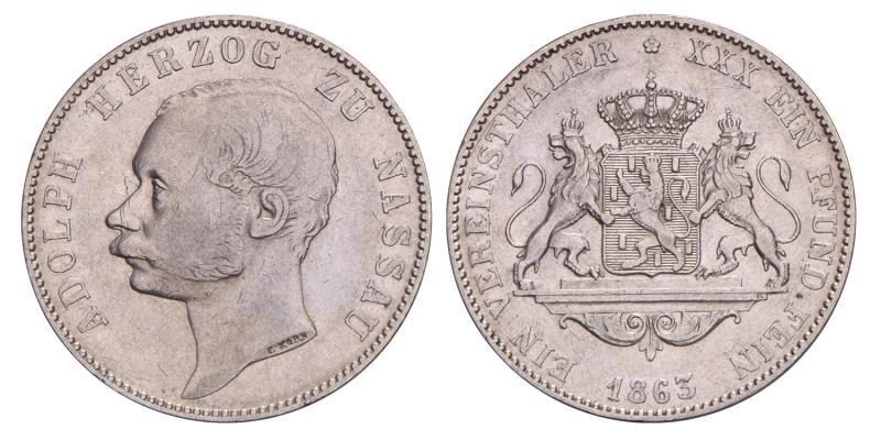 Germany. Nassau. Adolph. Thaler. 1863.