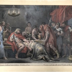 Domenico Cunego (1724/25 – 8 January 1803), Priamus verzoekt tot het inwisselen van het lichaam van Hector, naar Gavin Hamilton (Verenigd Koninkrijk 1723 - 1798 Italië), handgekleurde gravure op papier, Rome, 1775.