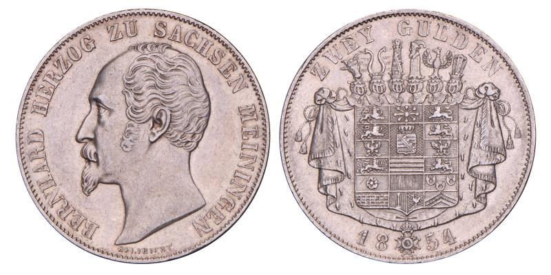 Germany. Saxe-Meiningen. Bernhard II Erich Freund. 2 Gulden. 1854.