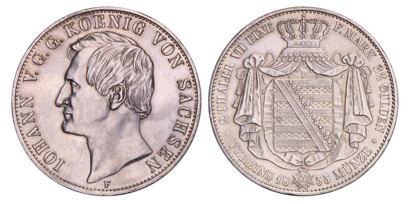 Germany. Saxony. Johann. 2 Thaler. 1855.