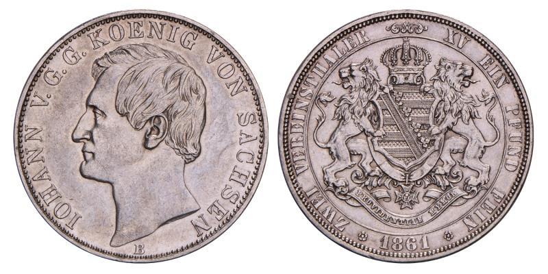 Germany. Saxony. Johann. 2 Thaler. 1861 B.