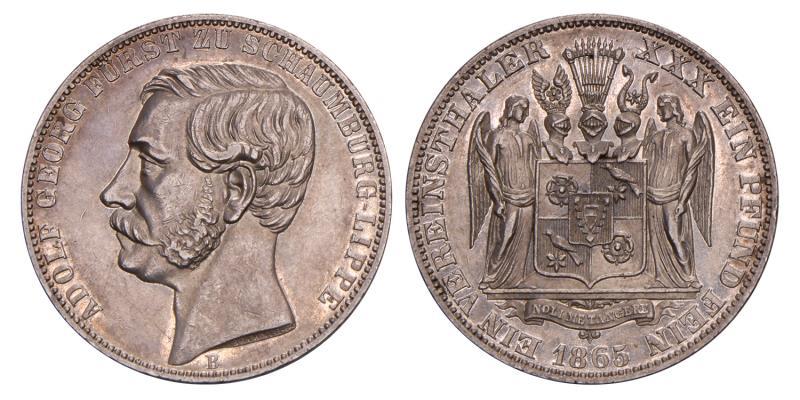 Germany. Schaumburg-Lippe. Adolph Georg. Thaler. 1865 B.