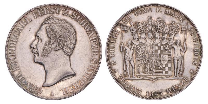 Germany. Schwarzburg-Sondershausen. Günther Friedrich Carl II. 2 Thaler. 1845.