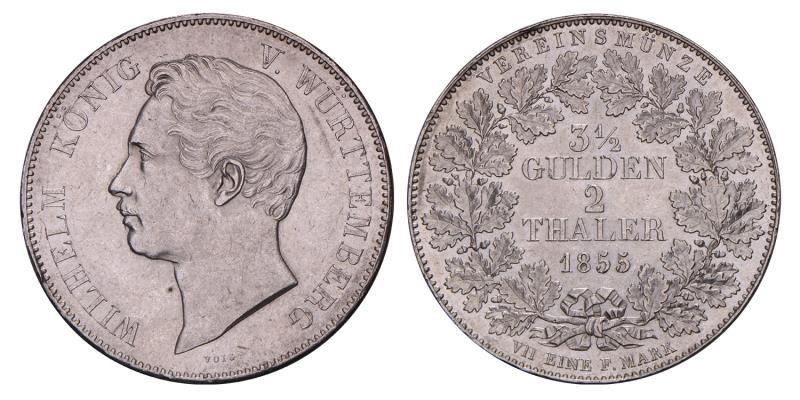 Germany. Wurttemberg. Wilhelm I. 2 Thaler. 1855.