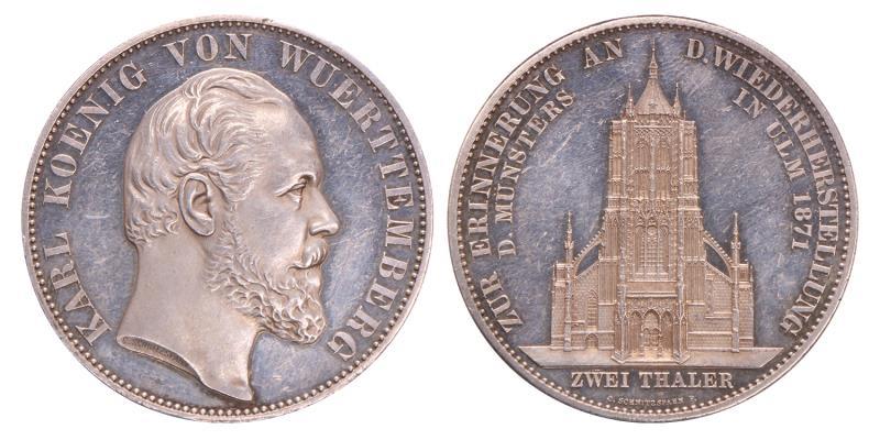 Germany. Wurttemberg. Karl. 2 Thaler. 1871.