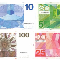 Nederland 5/10/25/100 gulden Bankbiljet Type 1968-1973 Vondel/Frans Hals/Sweelinck/De Ruyter - Zeer Fraai +.