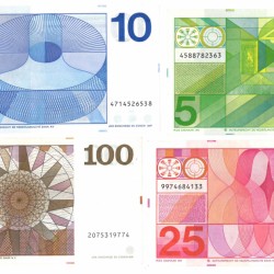 Nederland 5/10/25/100 gulden Bankbiljet Type 1968-1973 Vondel/Frans Hals/Sweelinck/De Ruyter - Zeer Fraai +.