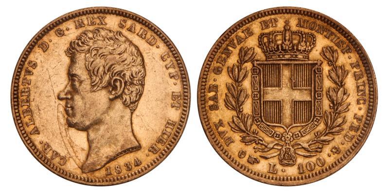 Italy. Carlo Alberto. 100 Lire. 1834 P.