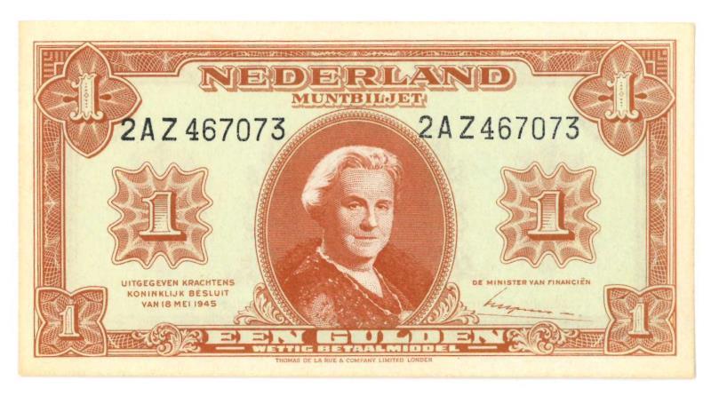 Nederland. 1 gulden. Muntbiljet. Type 1945. - UNC.