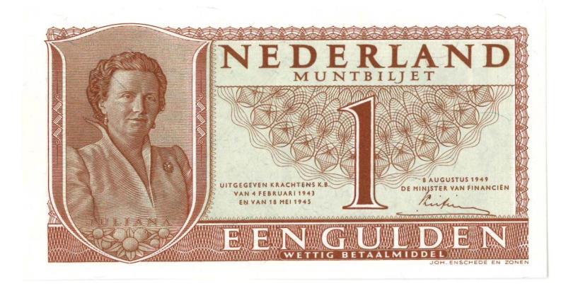 Nederland. 1 gulden. Muntbiljet. Type 1949. Juliana - UNC.