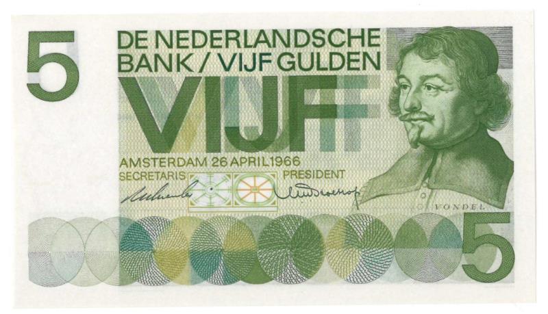 Nederland. 5 gulden. Bankbiljet. Type 1966. Vondel - UNC.