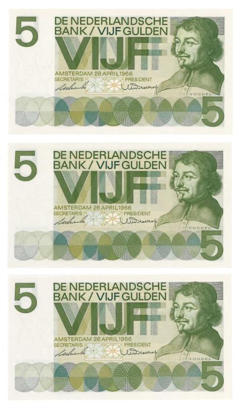 Nederland. 5 gulden. Bankbiljet. Type 1966. Vondel - UNC.
