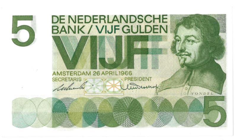Nederland. 5 gulden. Bankbiljet. Type 1966. Vondel - UNC.