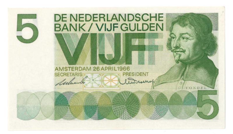 Nederland. 5 gulden. Bankbiljet. Type 1966. Vondel - UNC.