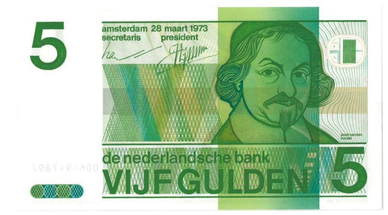 Nederland. 5 gulden. Bankbiljet. Type 1973. Vondel II - UNC.