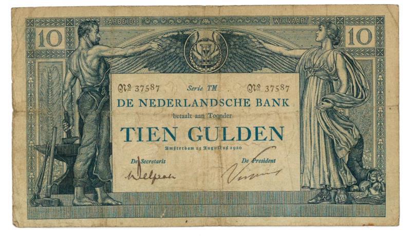 Nederland. 10 gulden. Bankbiljet. Type 1921. Arbeid en Welvaart - Fraai.