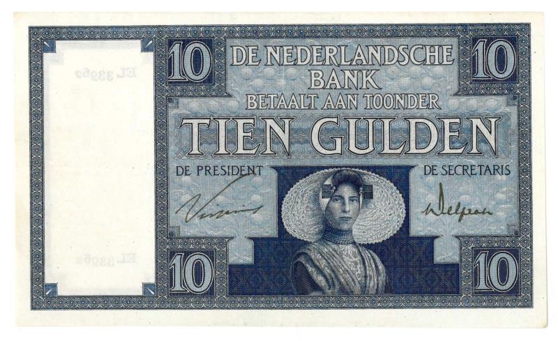 Nederland. 10 gulden. Bankbiljet. Type 1924. Zeeuws Meisje - Prachtig.